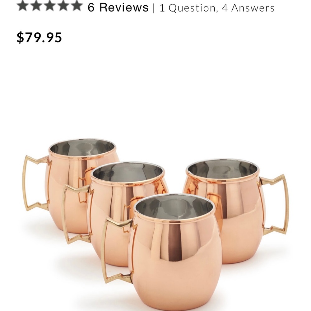 6 Copper Moscow mule mug set